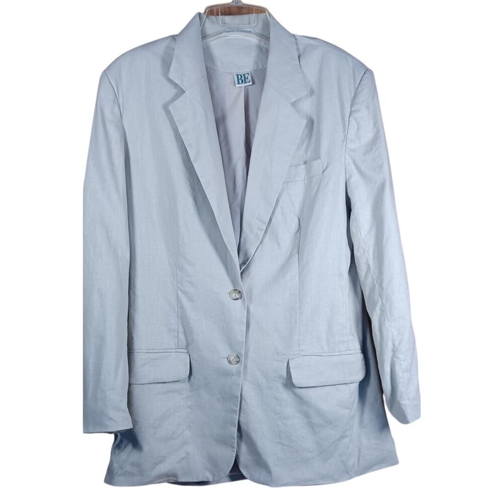 VTG Tan Linen Blend Blazer Women’s Size Medium 2 Button Lined Jacket Vacation